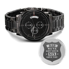 Engraved Watch We've Got Your Six (Charcoal Black) – Men's Watch - Baker's General Store