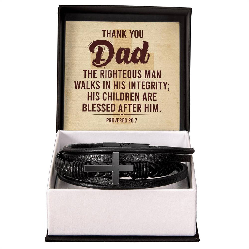 Proverbs 20:7 - Leather Cross Bracelet - Baker's General Store