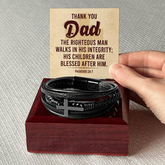 Proverbs 20:7 - Leather Cross Bracelet - Baker's General Store