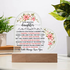 To My Beautiful Daughter – Acrylic Heart Plaque - Baker's General Store