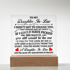 To My Daughter-in-Law Honor – Acrylic Square - Baker's General Store