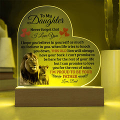 To My Daughter Old Lion – Acrylic Heart Plaque - Baker's General Store