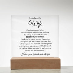 To My Wife Fate – Acrylic Square - Baker's General Store